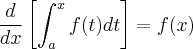 \frac{d}{dx}\left[\int_{a}^{x} f(t)dt \right] = f(x)