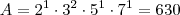 A = 2^1 \cdot 3^2 \cdot 5^1 \cdot 7^1 = 630
