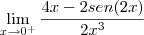 \lim_{x\rightarrow 0^+} \frac{4x - 2sen(2x)}{2x^3} \lim_{x\rightarrow 0^+} \frac{4x - 2sen(2x)}{2x^3}