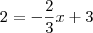 2 = - \frac{2}{3}x + 3