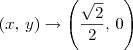 (x,\,y) \to \left(\frac{\sqrt{2}}{2},\,0\right) (x,\,y) \to \left(\frac{\sqrt{2}}{2},\,0\right)