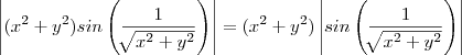 \left|(x^2+y^2)sin\left(\frac{1}{\sqrt[]{x^2+y^2}} \right) \right|=(x^2+y^2)\left|sin\left(\frac{1}{\sqrt[]{x^2+y^2}} \right) \right|