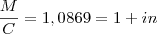 {M \over C} = 1,0869 = {1 + in} {M \over C} = 1,0869 = {1 + in}