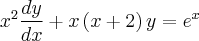{x}^{2}\frac{dy}{dx}+x\left(x+2 \right)y={e}^{x} {x}^{2}\frac{dy}{dx}+x\left(x+2 \right)y={e}^{x}
