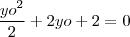 \frac{yo^2}{2} + 2yo + 2 = 0 \frac{yo^2}{2} + 2yo + 2 = 0
