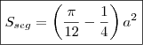 \boxed{S_{seg}=\left(\frac{\pi}{12}-\frac{1}{4}\right)a^2} \boxed{S_{seg}=\left(\frac{\pi}{12}-\frac{1}{4}\right)a^2}