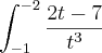 \int_{-1}^{-2}\frac{2t-7}{t^3}