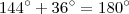 144^{\circ} + 36^{\circ} = 180^{\circ} 144^{\circ} + 36^{\circ} = 180^{\circ}