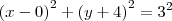 {(x-0)}^{2}+{(y+4)}^{2}={3}^{2} {(x-0)}^{2}+{(y+4)}^{2}={3}^{2}