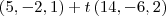 \left(5,-2,1 \right)+t\left(14,-6,2 \right) \left(5,-2,1 \right)+t\left(14,-6,2 \right)