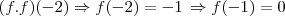 (f . f)(-2) \Rightarrow f(-2) = -1 \, \Rightarrow f(-1) = 0 (f . f)(-2) \Rightarrow f(-2) = -1 \, \Rightarrow f(-1) = 0