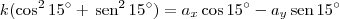 k(\cos^2 15^\circ + \,\textrm{sen}^2\,15^\circ) = a_x\cos 15^\circ - a_y\,\textrm{sen}\,15^\circ