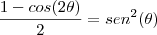 \frac{1-cos(2\theta)}{2}=sen^2(\theta) \frac{1-cos(2\theta)}{2}=sen^2(\theta)