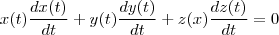 x(t)\frac{dx(t)}{dt}+y(t)\frac{dy(t)}{dt}+z(x)\frac{dz(t)}{dt}=0 x(t)\frac{dx(t)}{dt}+y(t)\frac{dy(t)}{dt}+z(x)\frac{dz(t)}{dt}=0