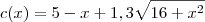 c(x) = 5-x + 1,3\sqrt{16+x^2} c(x) = 5-x + 1,3\sqrt{16+x^2}