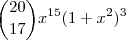 \binom{20}{17} x^{15}(1+x^2)^3