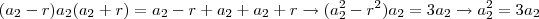 (a_2-r)a_2(a_2+r) = a_2-r + a_2 + a_2+r \rightarrow (a_2^2 -r^2)a_2 = 3a_2 \rightarrow a_2^2 = 3a_2