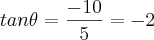 tan \theta=\frac{-10}{5}=-2 tan \theta=\frac{-10}{5}=-2