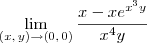 \lim_{(x,\,y)\to (0,\,0)} \frac{x-xe^{x^3y}}{x^4y} \lim_{(x,\,y)\to (0,\,0)} \frac{x-xe^{x^3y}}{x^4y}