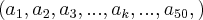({a}_{1}, {a}_{2}, {a}_{3}, ..., {a}_{k},..., {a}_{50}, ) ({a}_{1}, {a}_{2}, {a}_{3}, ..., {a}_{k},..., {a}_{50}, )