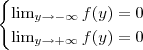 \begin{cases} \lim_{y\to -\infty} f(y) = 0 \\ \lim_{y\to +\infty} f(y) = 0 \end{cases} \begin{cases} \lim_{y\to -\infty} f(y) = 0 \\ \lim_{y\to +\infty} f(y) = 0 \end{cases}