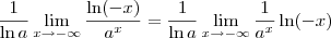 \frac{1}{\ln a}\lim_{x\to -\infty} \frac{\ln(-x)}{a^x} = \frac{1}{\ln a}\lim_{x\to -\infty} \frac{1}{a^x} \ln(-x) \frac{1}{\ln a}\lim_{x\to -\infty} \frac{\ln(-x)}{a^x} = \frac{1}{\ln a}\lim_{x\to -\infty} \frac{1}{a^x} \ln(-x)