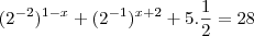 (2^{-2})^{1-x}+(2^{-1})^{x+2} + 5.\frac{1}{2} = 28