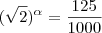 (\sqrt{2})^\alpha = \frac{125}{1000}