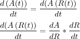 \\
\frac{d\left(A(t) \right)}{dt} = \frac{d(A\left(R(t) \right)}{dt}\\
\\
\frac{d(A\left(R(t) \right)}{dt} = \frac{dA}{dR}*\frac{dR}{dt}\\
\\
