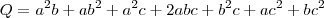 Q = a^2 b+a b^2+a^2 c+2 a b c+b^2 c+a c^2+b c^2