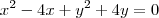 x^2 - 4x + y^2 + 4y = 0 x^2 - 4x + y^2 + 4y = 0