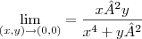 \lim_{(x,y)\rightarrow(0,0)}= \frac{x²y}{x^4+y²} \lim_{(x,y)\rightarrow(0,0)}= \frac{x²y}{x^4+y²}