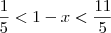 \dfrac{1}{5}< 1 - x < \frac{11}{5} \dfrac{1}{5}< 1 - x < \frac{11}{5}