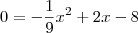 0 = - \frac{1}{9}x^2 + 2x - 8