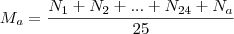 M_a = \frac{N_1 + N_2 + ... + N_{24} + N_a}{25} M_a = \frac{N_1 + N_2 + ... + N_{24} + N_a}{25}