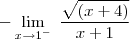 -\lim_{x \to 1^{-}} \; \frac{\sqrt{(x+4)}}{x+1}