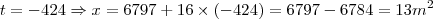 t =-424\Rightarrow x=6797+16\times(-424)=6797-6784=13m^2 t =-424\Rightarrow x=6797+16\times(-424)=6797-6784=13m^2