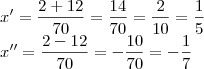 \\
x'=\frac{2+12}{70}=\frac{14}{70}=\frac{2}{10}=\frac{1}{5}\\
x''=\frac{2-12}{70}=-\frac{10}{70}=-\frac{1}{7} \\
x'=\frac{2+12}{70}=\frac{14}{70}=\frac{2}{10}=\frac{1}{5}\\
x''=\frac{2-12}{70}=-\frac{10}{70}=-\frac{1}{7}