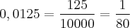 0,0125 = \frac{125}{10000} = \frac{1}{80}