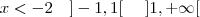 x<-2~~~]-1,1[~~~~  ]1, +\infty[