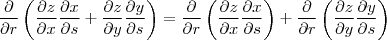 \frac{\partial }{\partial r} \left (\frac{\partial z}{\partial x}\frac{\partial x}{\partial s}+\frac{\partial z}{\partial y}\frac{\partial y}{\partial s} \right ) = \frac{\partial }{\partial r} \left (\frac{\partial z}{\partial x}\frac{\partial x}{\partial s}\right)+\frac{\partial }{\partial r} \left(\frac{\partial z}{\partial y}\frac{\partial y}{\partial s} \right ) \frac{\partial }{\partial r} \left (\frac{\partial z}{\partial x}\frac{\partial x}{\partial s}+\frac{\partial z}{\partial y}\frac{\partial y}{\partial s} \right ) = \frac{\partial }{\partial r} \left (\frac{\partial z}{\partial x}\frac{\partial x}{\partial s}\right)+\frac{\partial }{\partial r} \left(\frac{\partial z}{\partial y}\frac{\partial y}{\partial s} \right )
