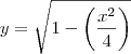 y = \sqrt{1 - \left ( \frac{x^2}{4} \right )} y = \sqrt{1 - \left ( \frac{x^2}{4} \right )}