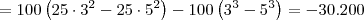 = 100\left(25\cdot 3^2 - 25\cdot 5^2\right) - 100 \left(3^3 - 5^3\right) = -30.200