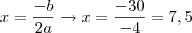 x=\frac{-b}{2a}\rightarrow x=\frac{-30}{-4}=7,5