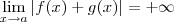 \lim_{x\to a} |f(x) + g(x)| = +\infty \lim_{x\to a} |f(x) + g(x)| = +\infty