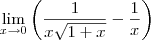 \lim_{x\to 0} \left(\frac{1}{x\sqrt{1+x}}-\frac{1}{x} \right)