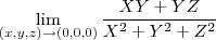 \lim_{(x,y,z)\rightarrow (0,0,0)} \frac{XY+YZ}{X^2+Y^2+Z^2}