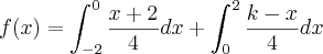 f(x)=\int_{-2}^0 \frac{x+2}{4}dx + \int_{0}^{2} \frac{k-x}{4}dx