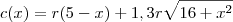 c(x) = r(5-x) + 1,3r\sqrt{16 + x^2} c(x) = r(5-x) + 1,3r\sqrt{16 + x^2}