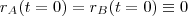 r_A(t=0) = r_B(t=0) \equiv 0